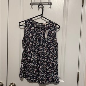 LOFT Floral Sleeveless Blouse - Dark Blue and Pink